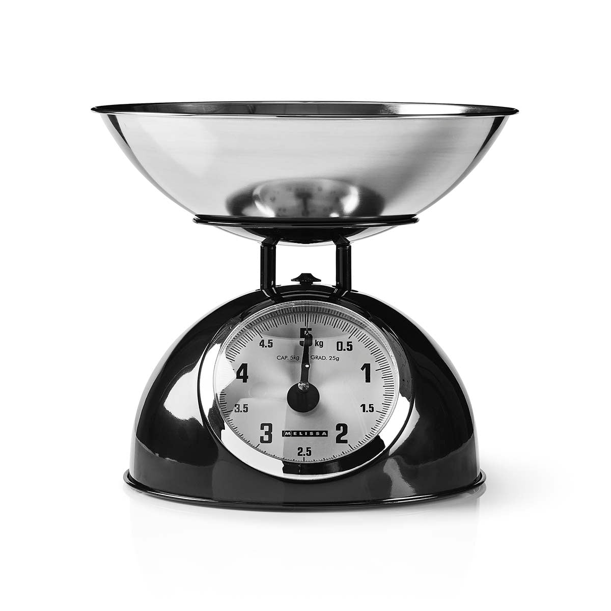 Retro-Küchenwaage | Analog | Metallgehäuse | Abnehmbare Schale | Max. 5kg | 25-Gramm-Schritte | Schwarz