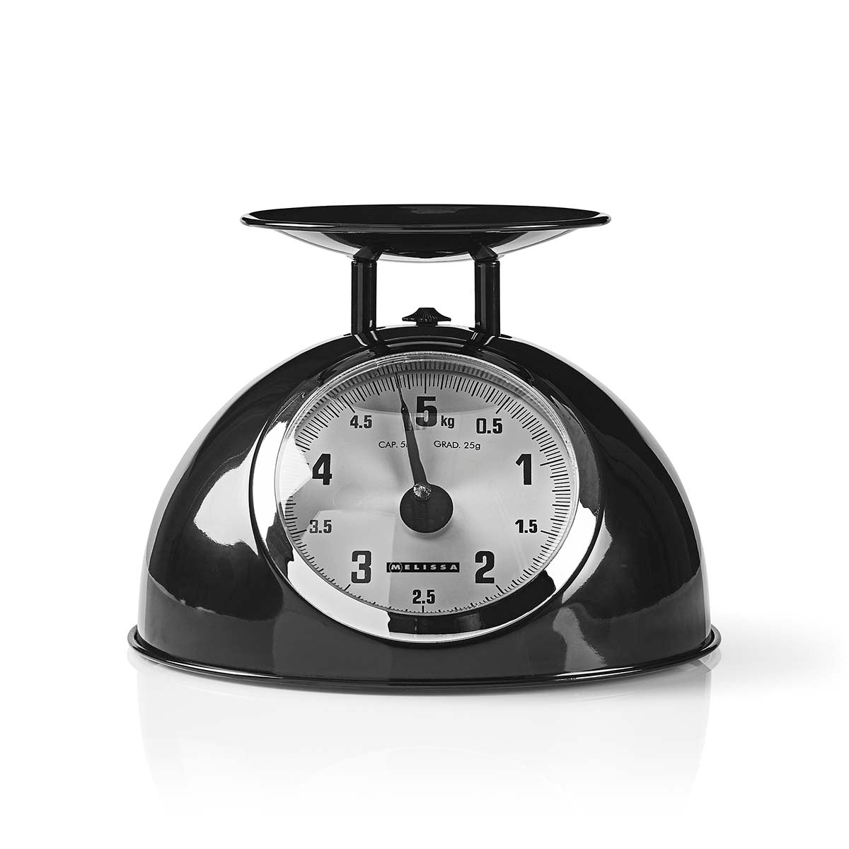 Retro-Küchenwaage | Analog | Metallgehäuse | Abnehmbare Schale | Max. 5kg | 25-Gramm-Schritte | Schwarz