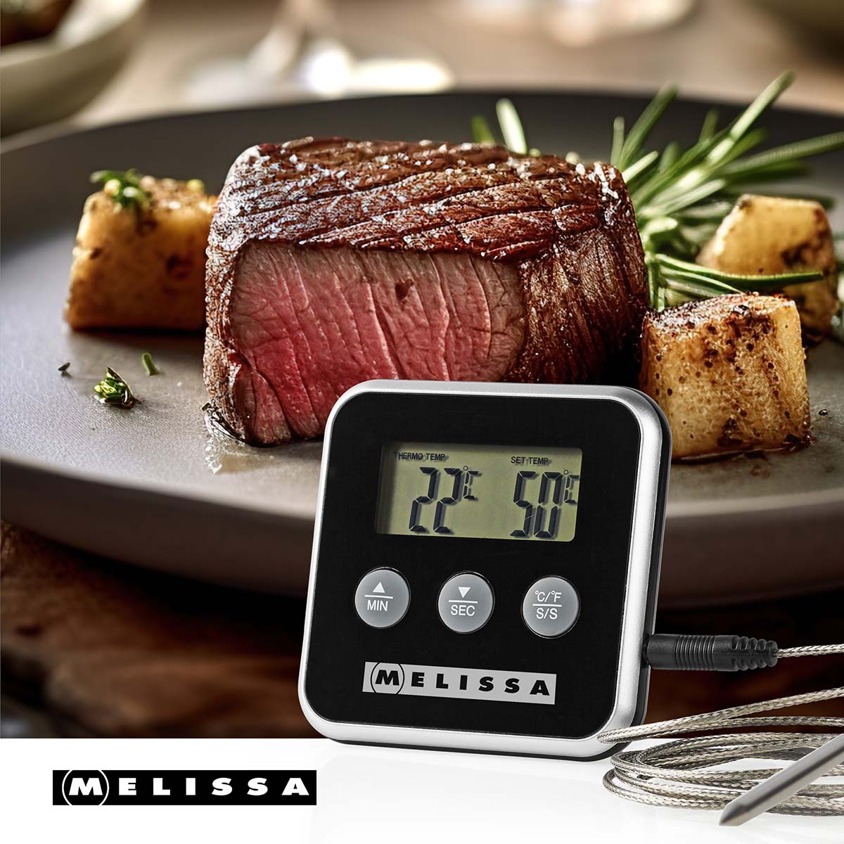 Fleischthermometer | bis zu 250°C | Alarm Timer | LCD Display