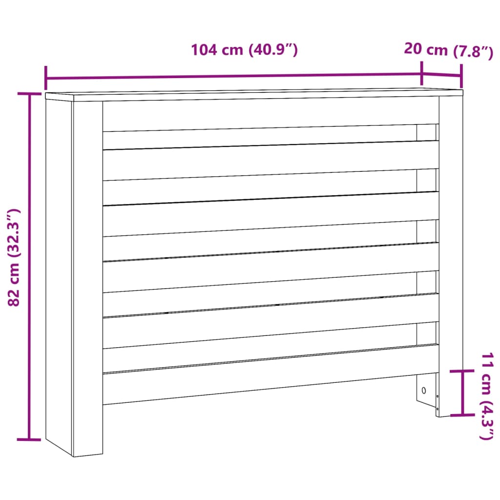 vidaXL Heizkörperverkleidung Schwarz 104x20x82 cm Holzwerkstoff