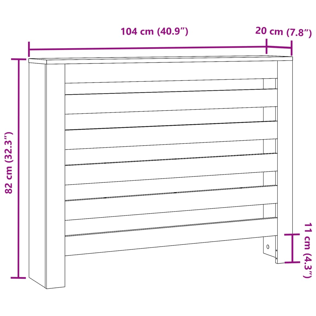 vidaXL Heizkörperverkleidung Grau Sonoma 104x20x82 cm Holzwerkstoff