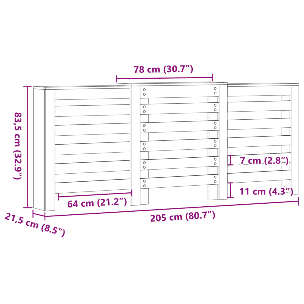 vidaXL Heizkörperverkleidung Weiß 205x21,5x83,5 cm Holzwerkstoff