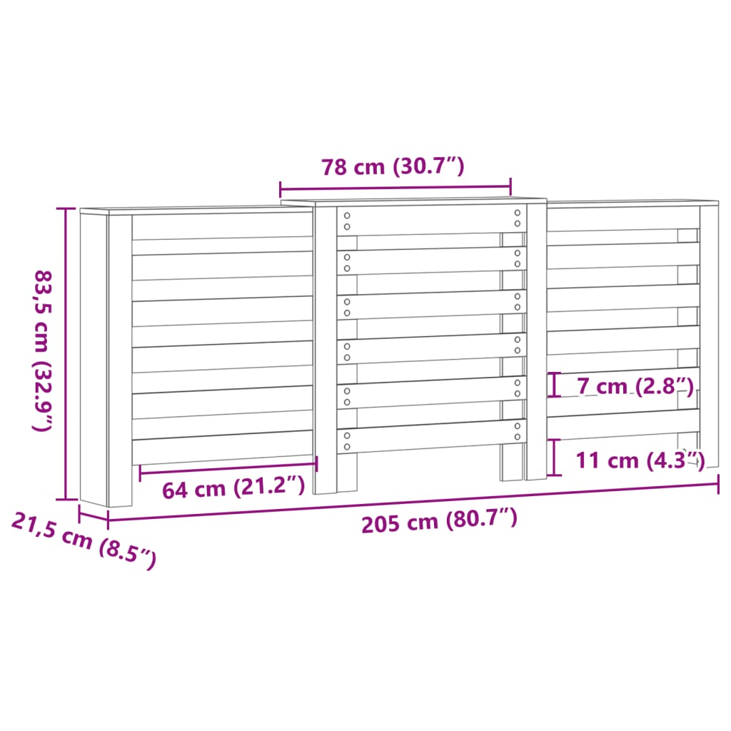 vidaXL Heizkörperverkleidung Schwarz 205x21,5x83,5 cm Holzwerkstoff