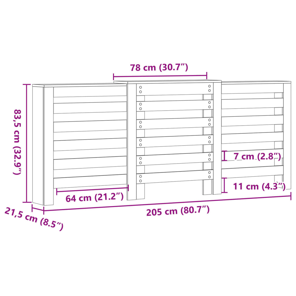 vidaXL Heizkörperverkleidung Sonoma-Eiche 205x21,5x83,5 cm