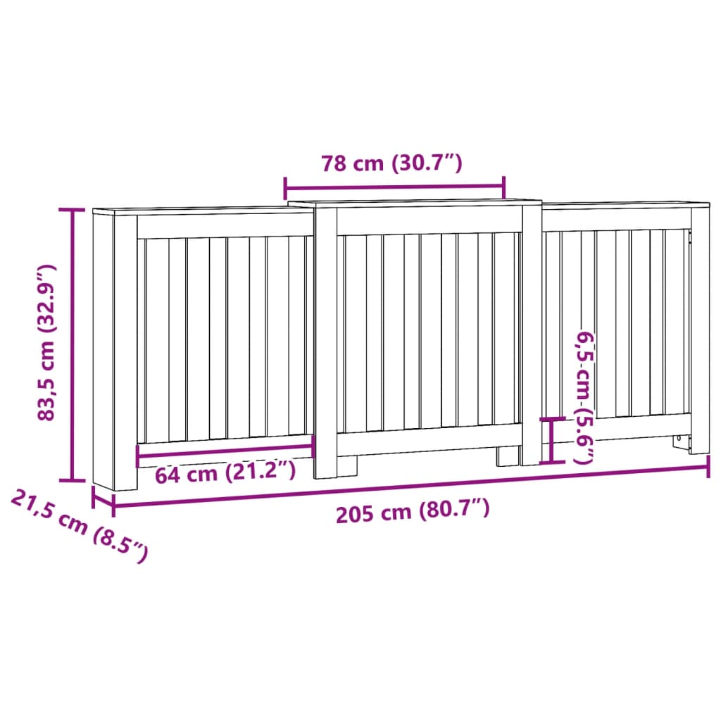 vidaXL Heizkörperverkleidung Weiß 205x21,5x83,5 cm Holzwerkstoff