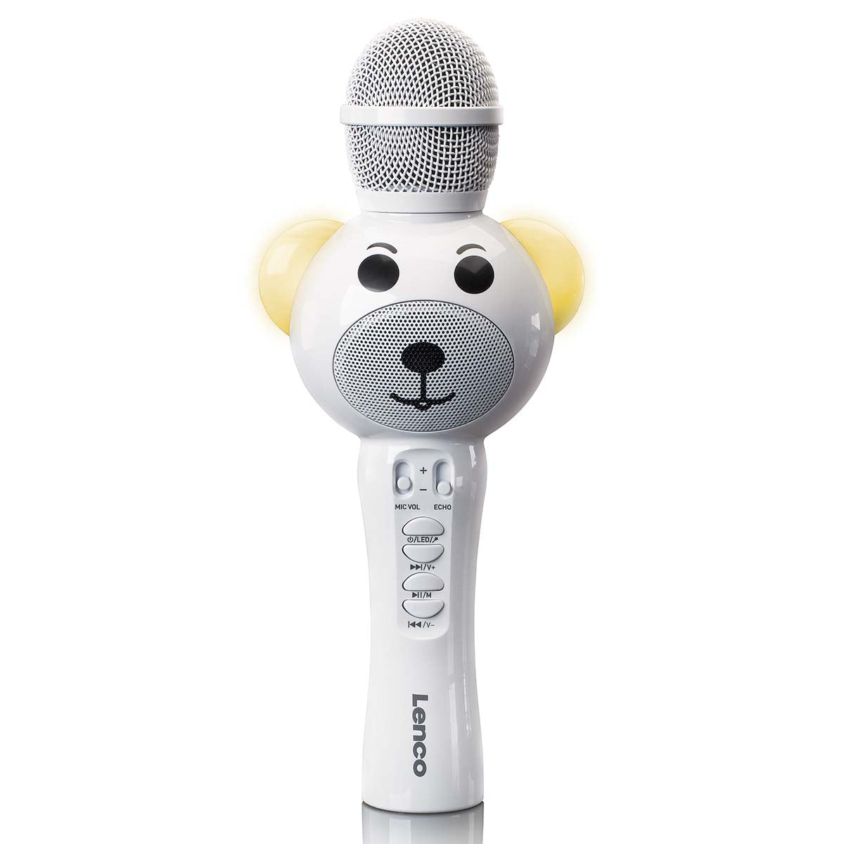 Karaoke-Mikrofon mit Bluetooth® SD-Steckplatz Lichter Aux Out Weiß