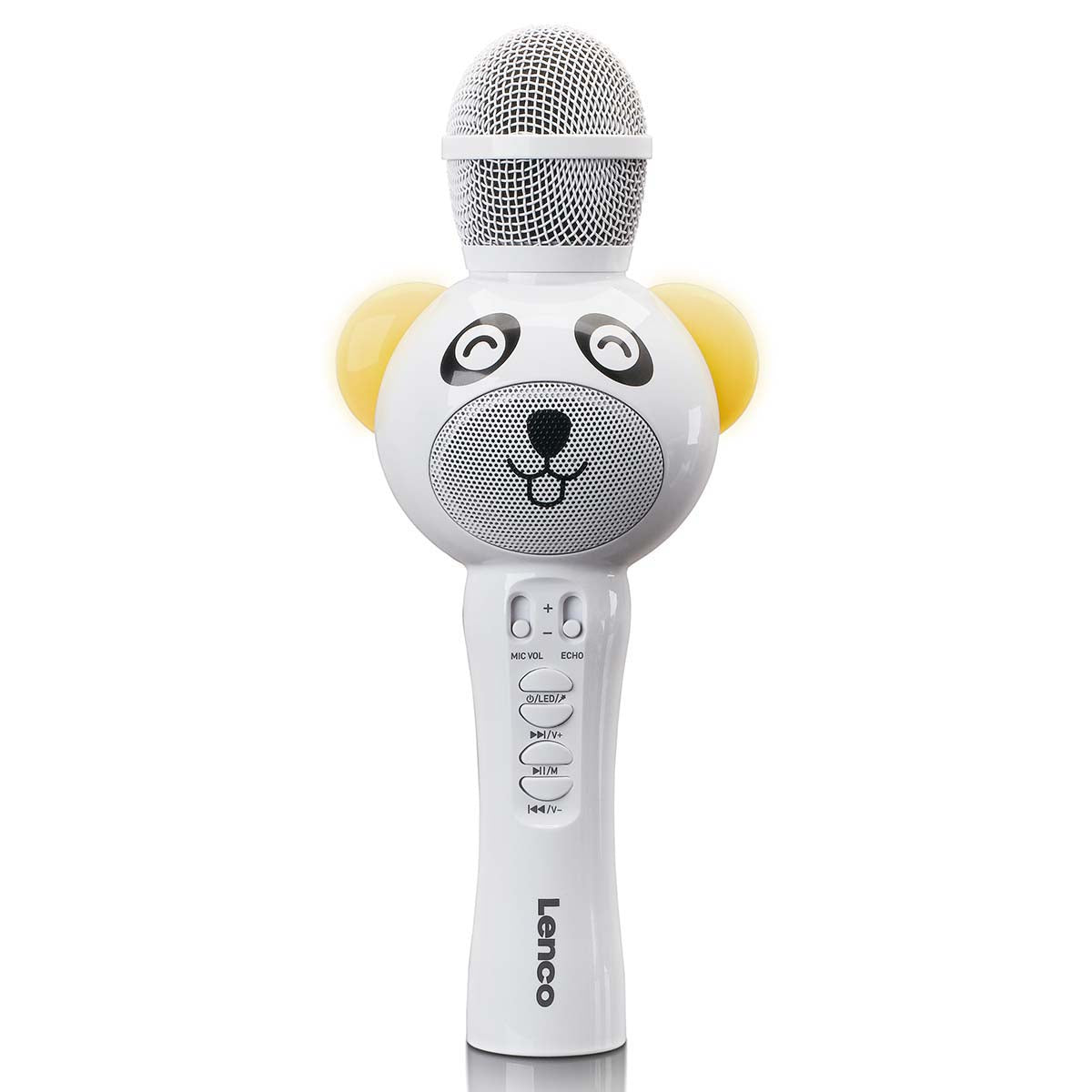 Karaoke microphone with Bluetooth®, SD slot, lighting, Aux out, white