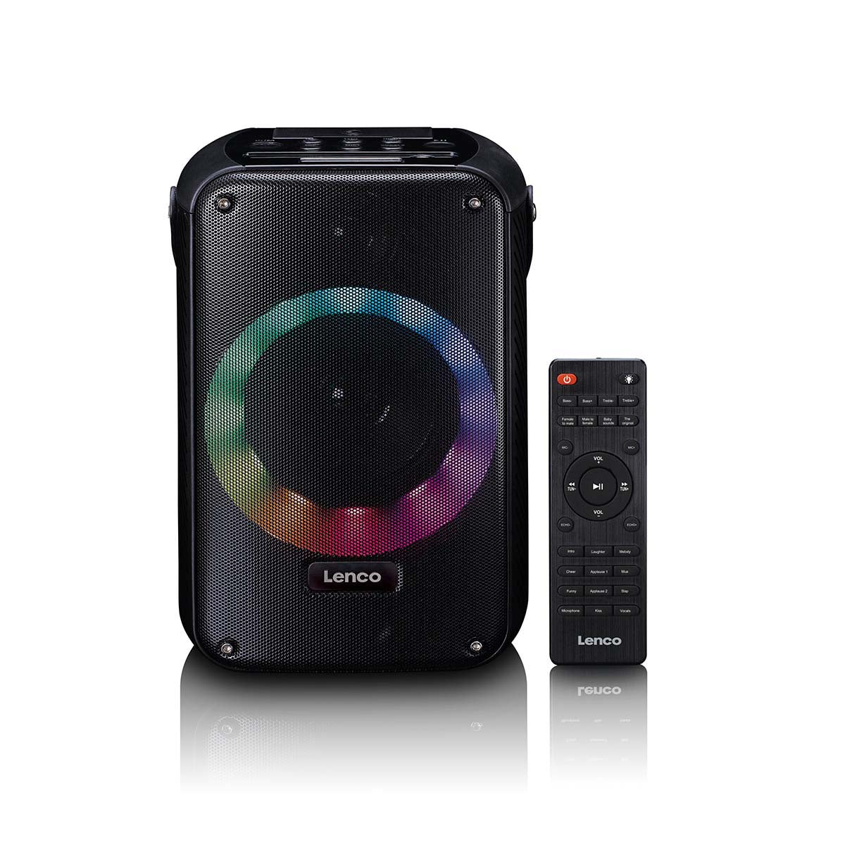 Karaoke-System mit Bluetooth®, wiederaufladbarem Akku, drahtlosem Karaoke-Mikrofon und Disco-LED-Beleuchtung Schwarz