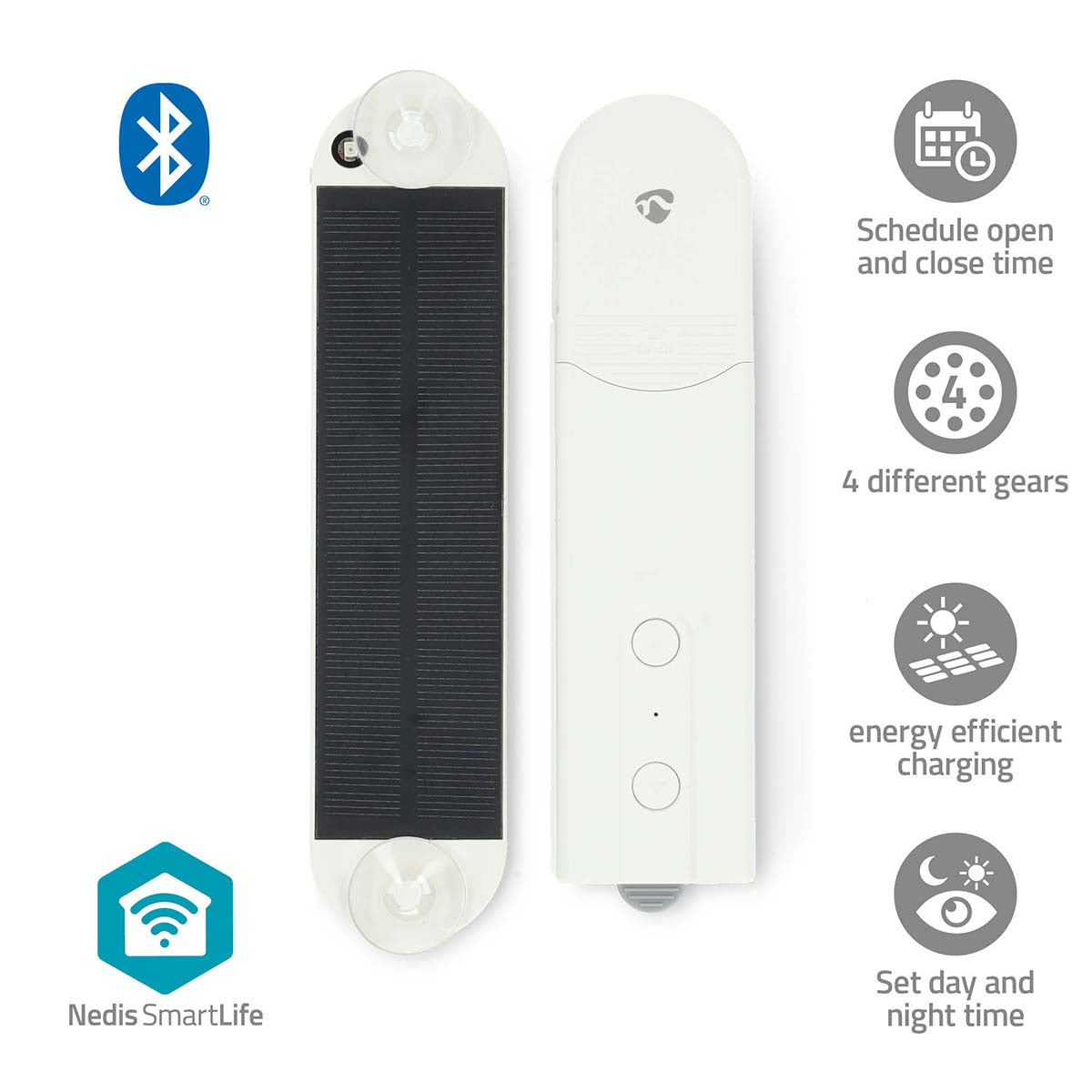 SmartLife Vorhang Roboter | Kabelanlage | Flächenvorhänge / Raffrollos / Rollos | Netzstromversorgung / Solar Powered | 2000 mAh | Bluetooth® | Weiss