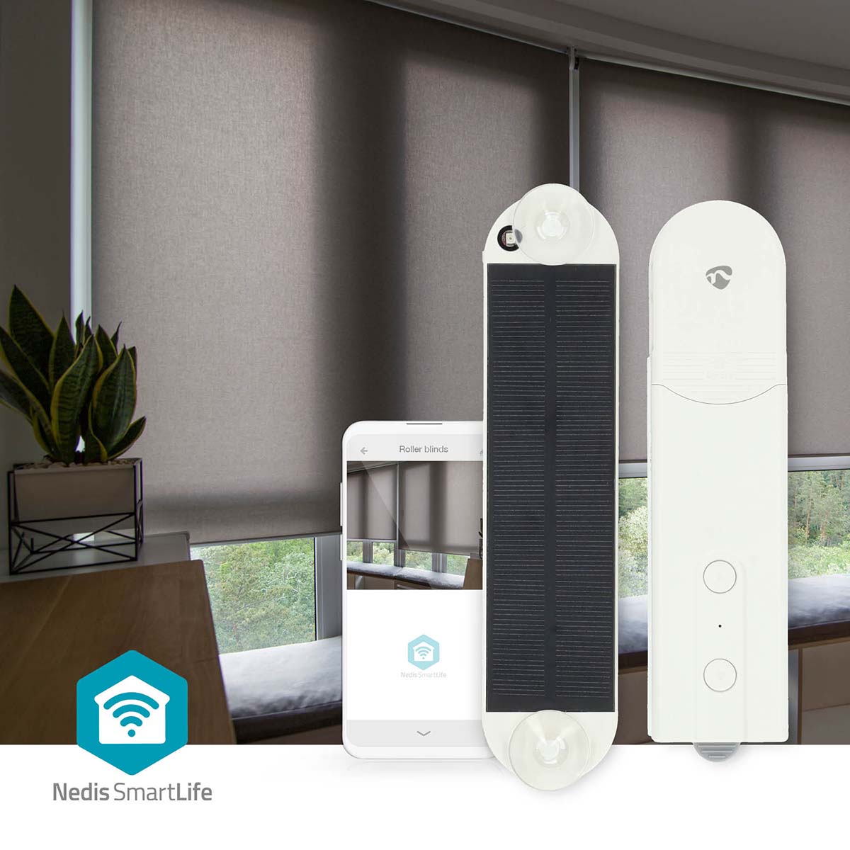SmartLife Vorhang Roboter | Kabelanlage | Flächenvorhänge / Raffrollos / Rollos | Netzstromversorgung / Solar Powered | 2000 mAh | Bluetooth® | Weiss