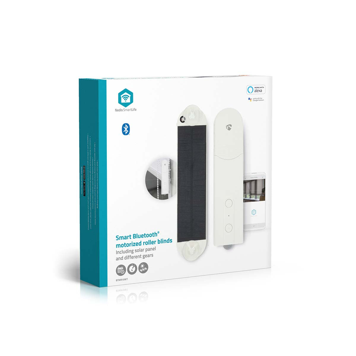 SmartLife Vorhang Roboter | Kabelanlage | Flächenvorhänge / Raffrollos / Rollos | Netzstromversorgung / Solar Powered | 2000 mAh | Bluetooth® | Weiss