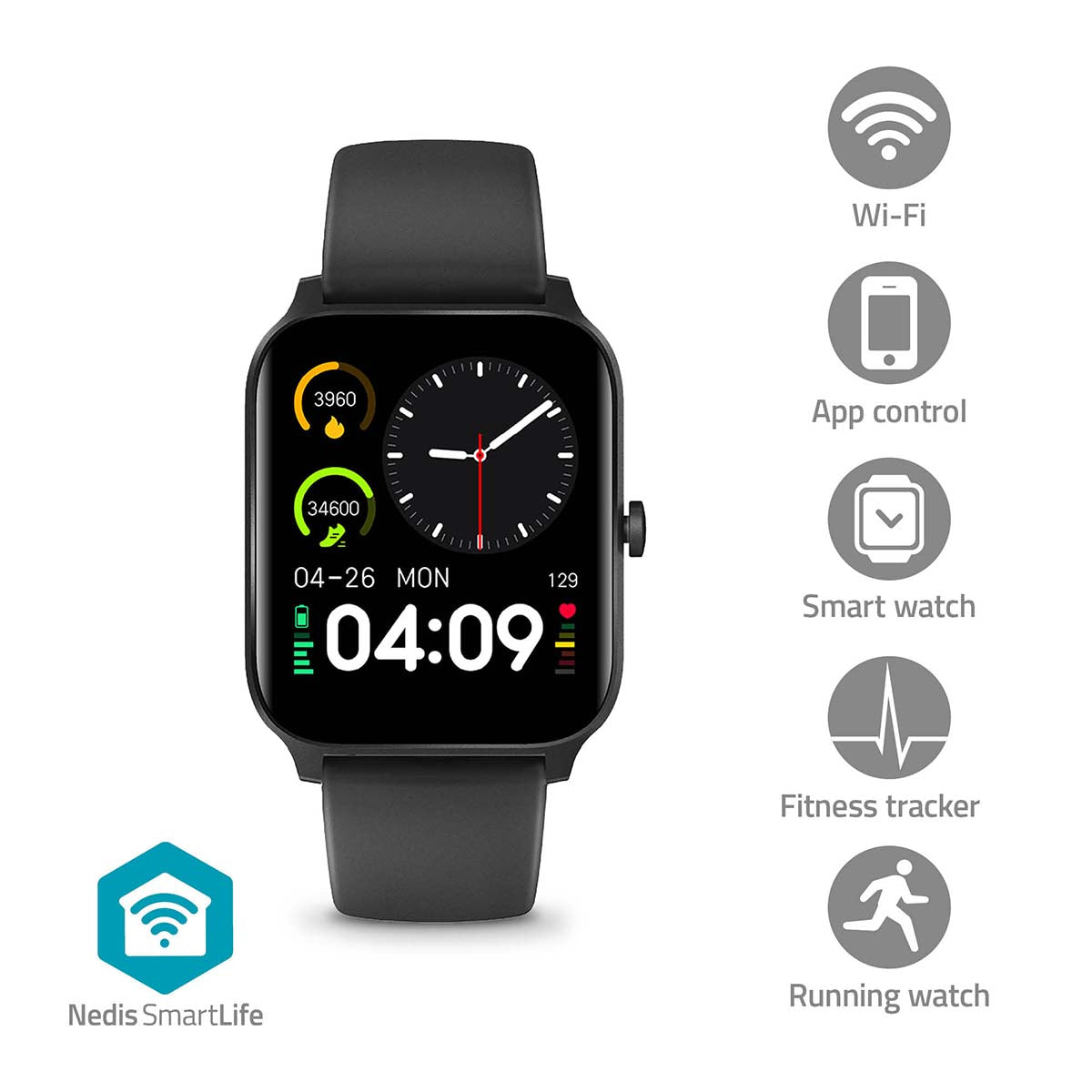 SmartLife-Uhr | 1.69 " | LCD | IP68 | Maximale Betriebszeit: 240 Std | Android™ / IOS | Schwarz