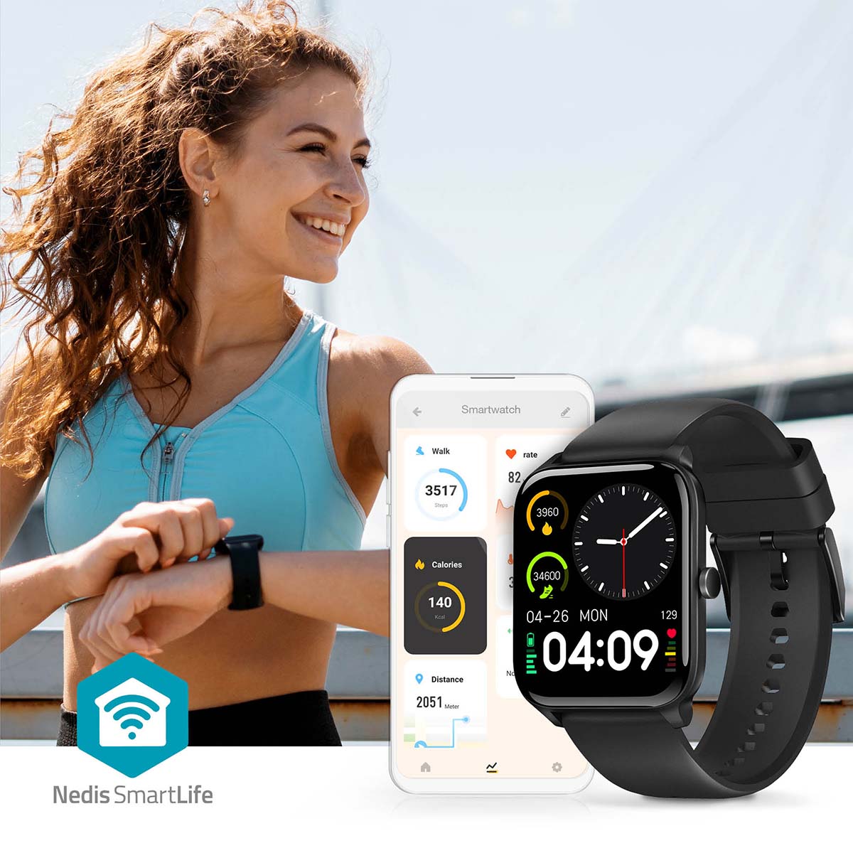 SmartLife-Uhr | 1.69 " | LCD | IP68 | Maximale Betriebszeit: 240 Std | Android™ / IOS | Schwarz