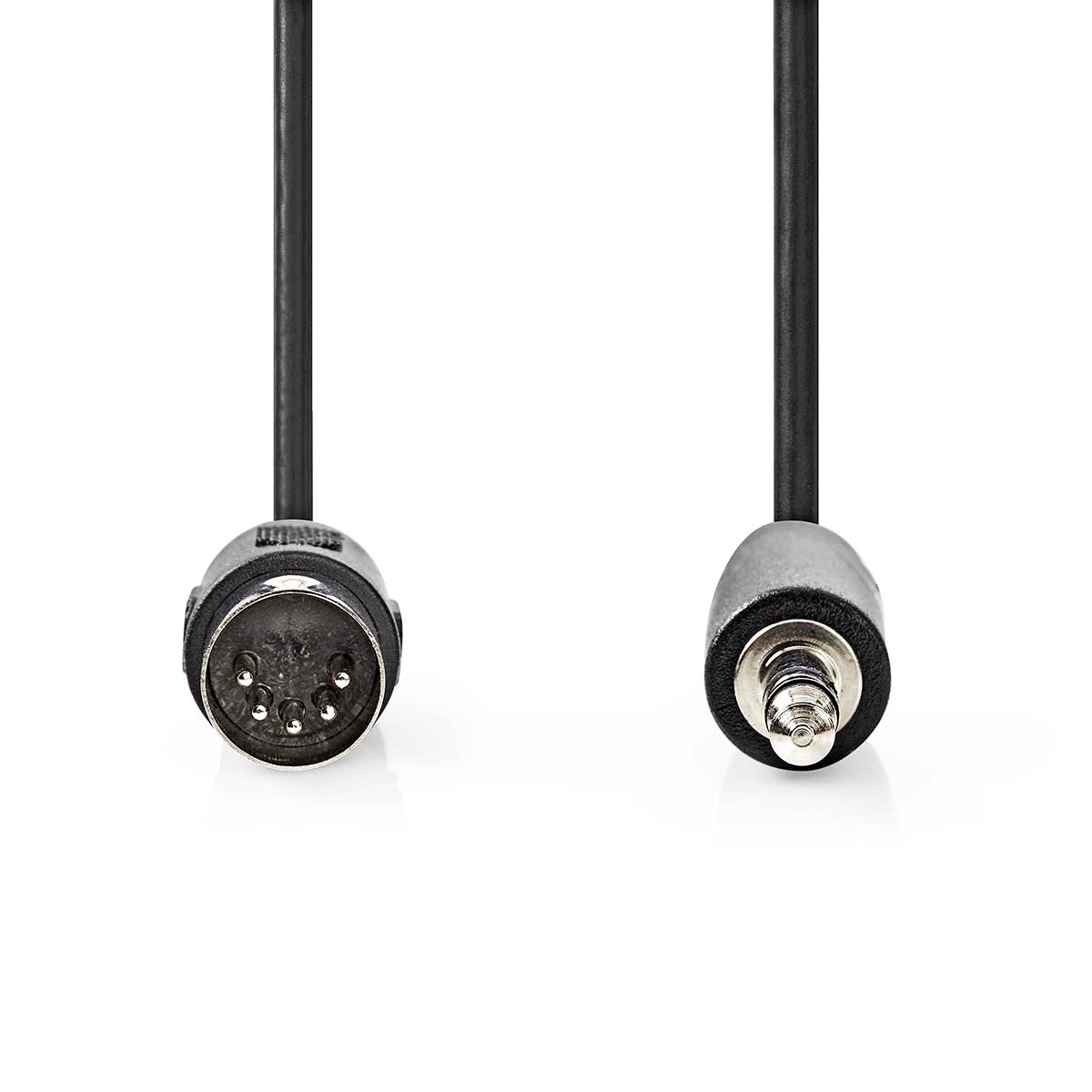 DIN-Audio-Kabel | DIN 5-Pin Stecker | 3.5 mm Stecker | Vernickelt | 1.00 m | Rund | PVC | Schwarz | Label