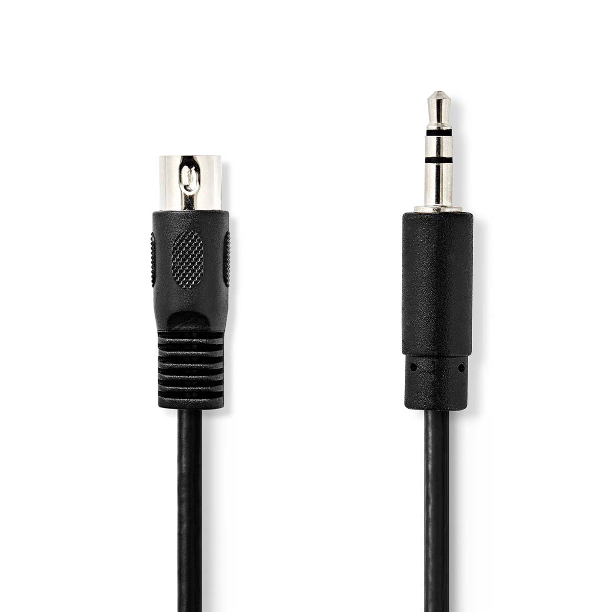 DIN-Audio-Kabel | DIN 5-Pin Stecker | 3.5 mm Stecker | Vernickelt | 1.00 m | Rund | PVC | Schwarz | Label