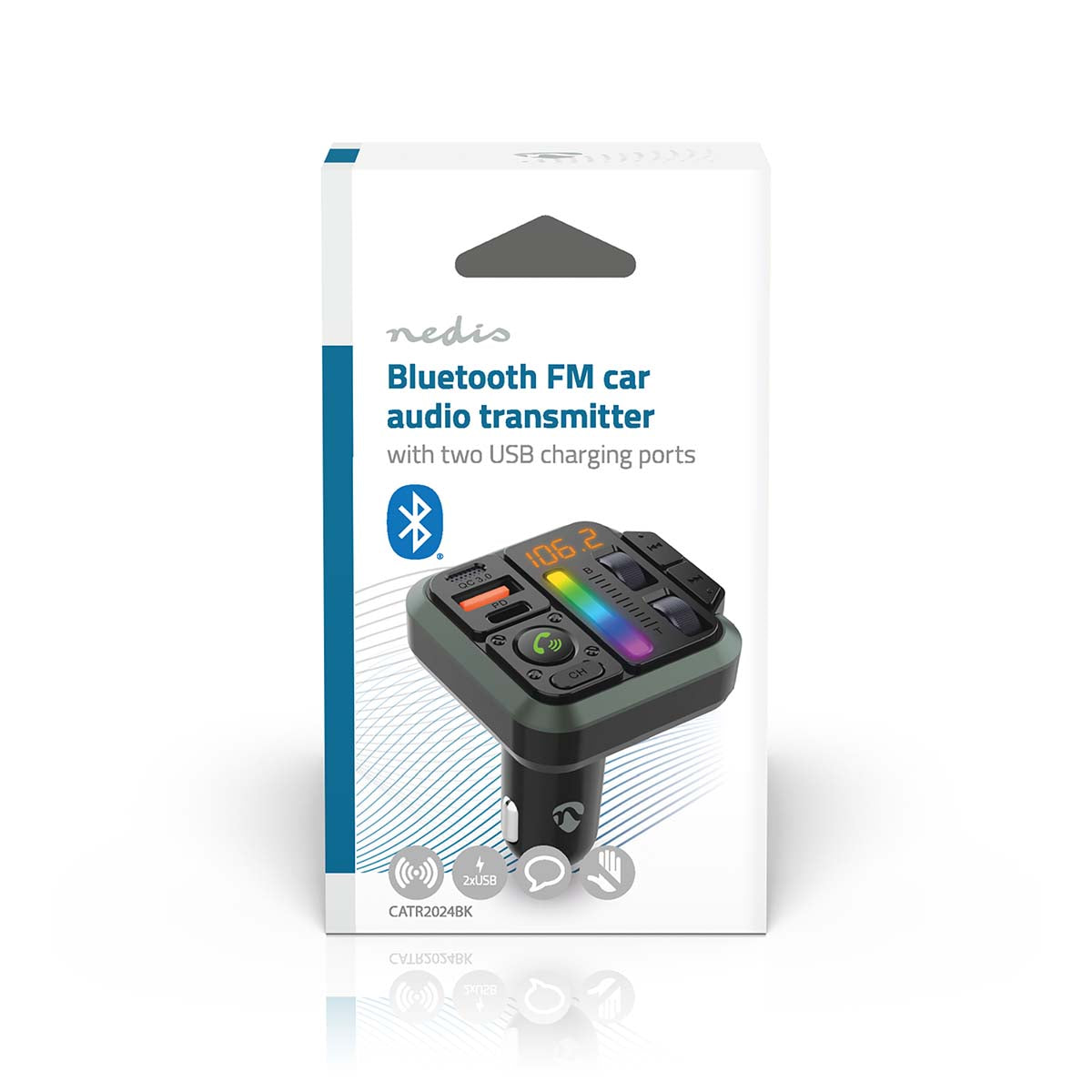 Kfz Audio FM Transmitter | Fest | freisprechend | 1 " | Amber Screen | Bluetooth® | PD 18 W / PD 24 W | Schnellladung | Bass Boost | Google Assistant / Siri | Schwarz