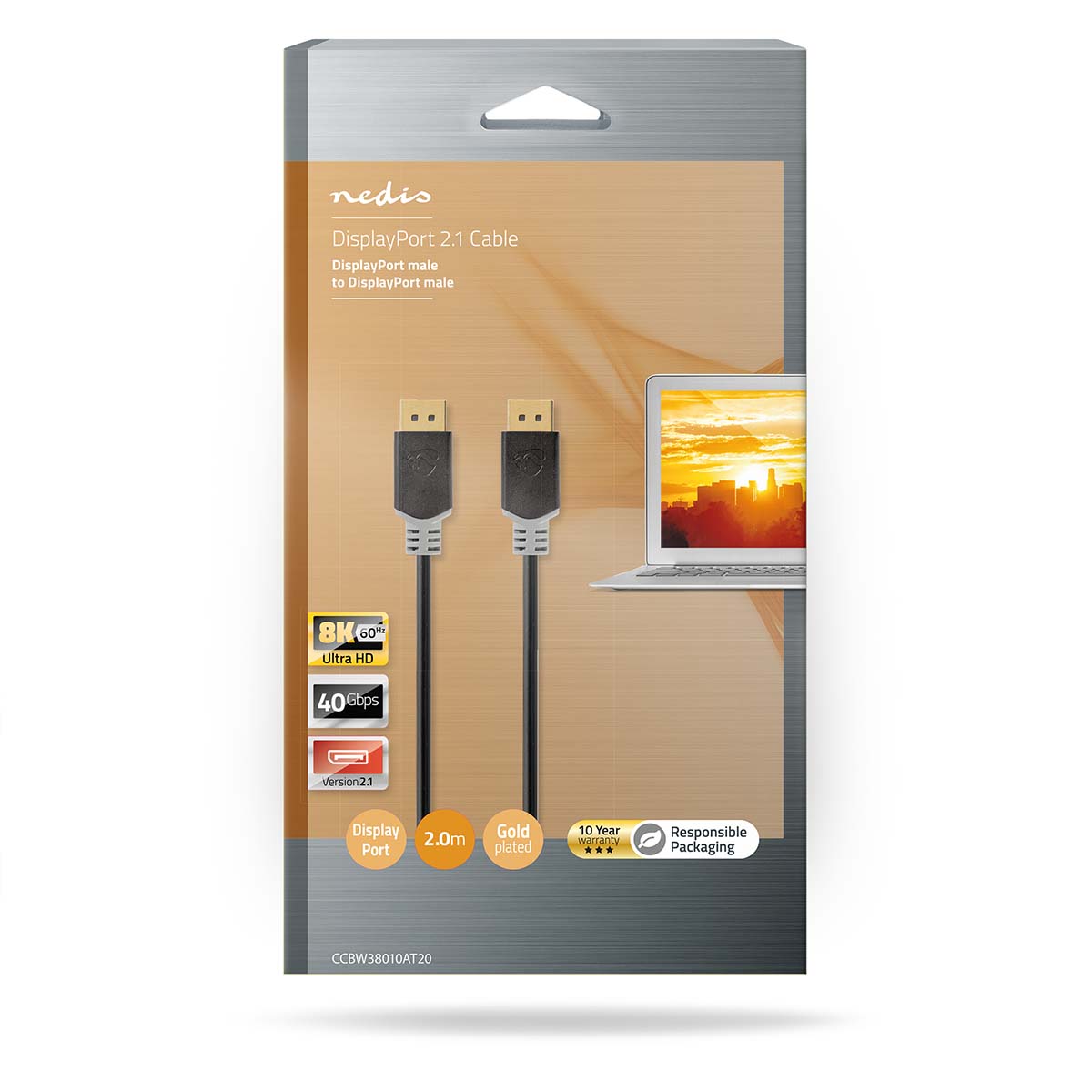 Displayport-Kabel | DisplayPort Stecker | DisplayPort Stecker | 8K@60Hz | Vergoldet | 2.00 m | Rund | PVC | Schwarz | Box