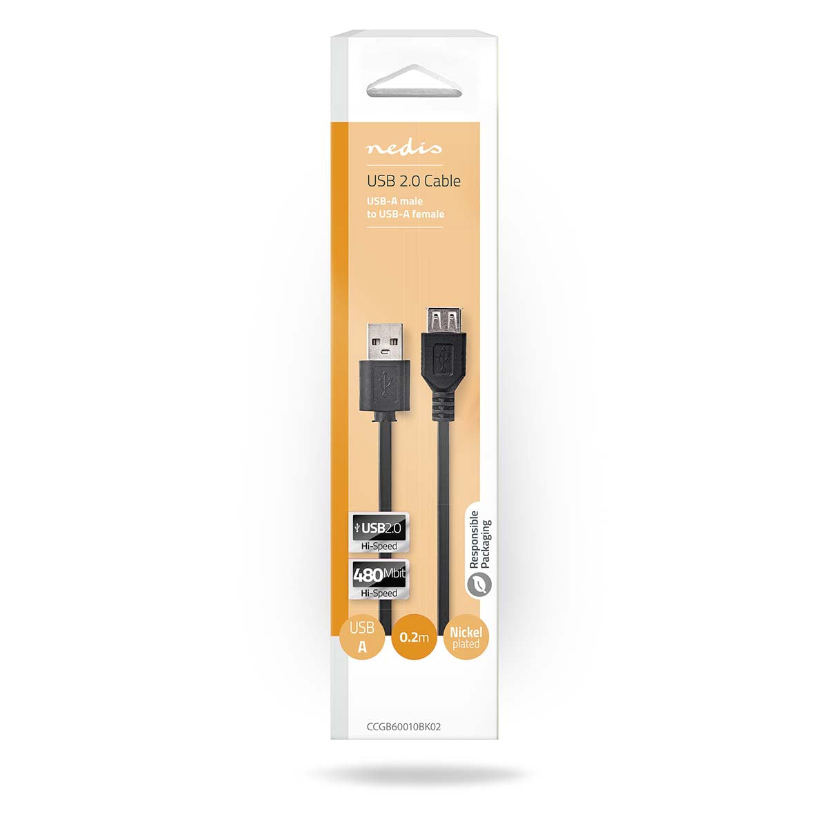 USB-Kabel | USB 2.0 | USB-A Stecker | USB-A Buchse | 480 Mbps | Vernickelt | 0.20 m | Rund | PVC | Schwarz | Box