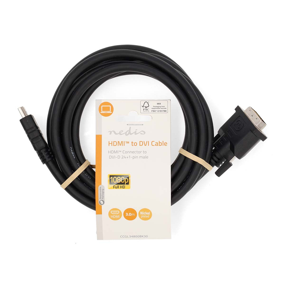 HDMI™ -Kabel | HDMI™ Stecker | DVI-D 24+1-Pin Stecker | 1080p | Vernickelt | 3.00 m | Gerade | PVC | Schwarz | Label