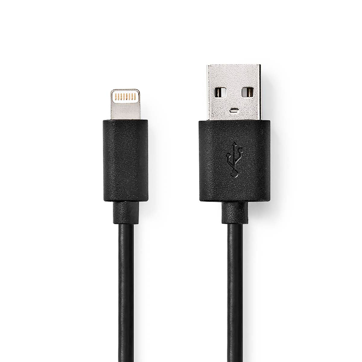 Lightning Kabel | USB 2.0 | Apple Lightning 8-Pin | USB-A Stecker | 480 Mbps | Vernickelt | 1.00 m | Rund | PVC | Schwarz | Label