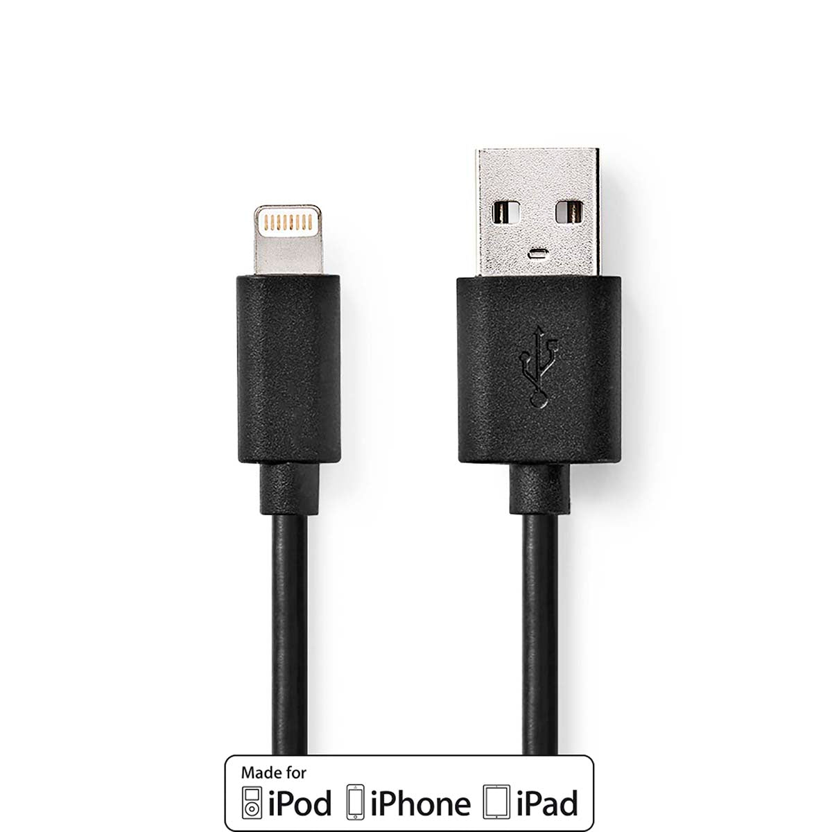 Lightning Kabel | USB 2.0 | Apple Lightning 8-Pin | USB-A Stecker | 480 Mbps | Vernickelt | 1.00 m | Rund | PVC | Schwarz | Label