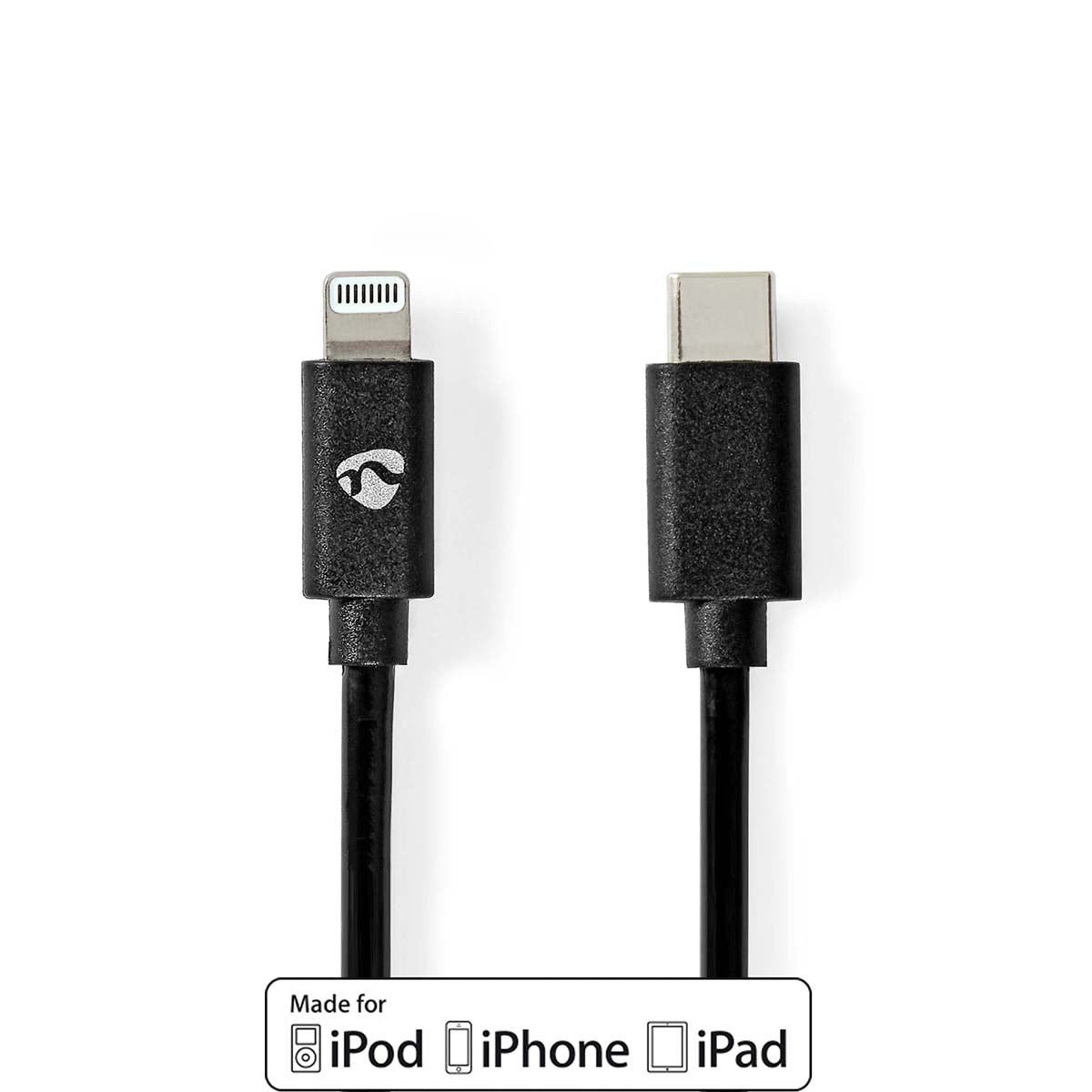 Lightning Kabel | USB 2.0 | Apple Lightning 8-Pin | USB-C™ Stecker | 480 Mbps | Vernickelt | 1.00 m | Rund | PVC | Schwarz | Label