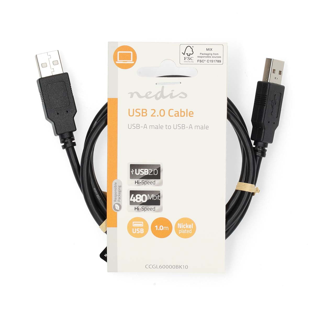 USB-Kabel | USB 2.0 | USB-A Stecker | USB-A Stecker | 480 Mbps | Vernickelt | 1.00 m | Rund | PVC | Schwarz | Label