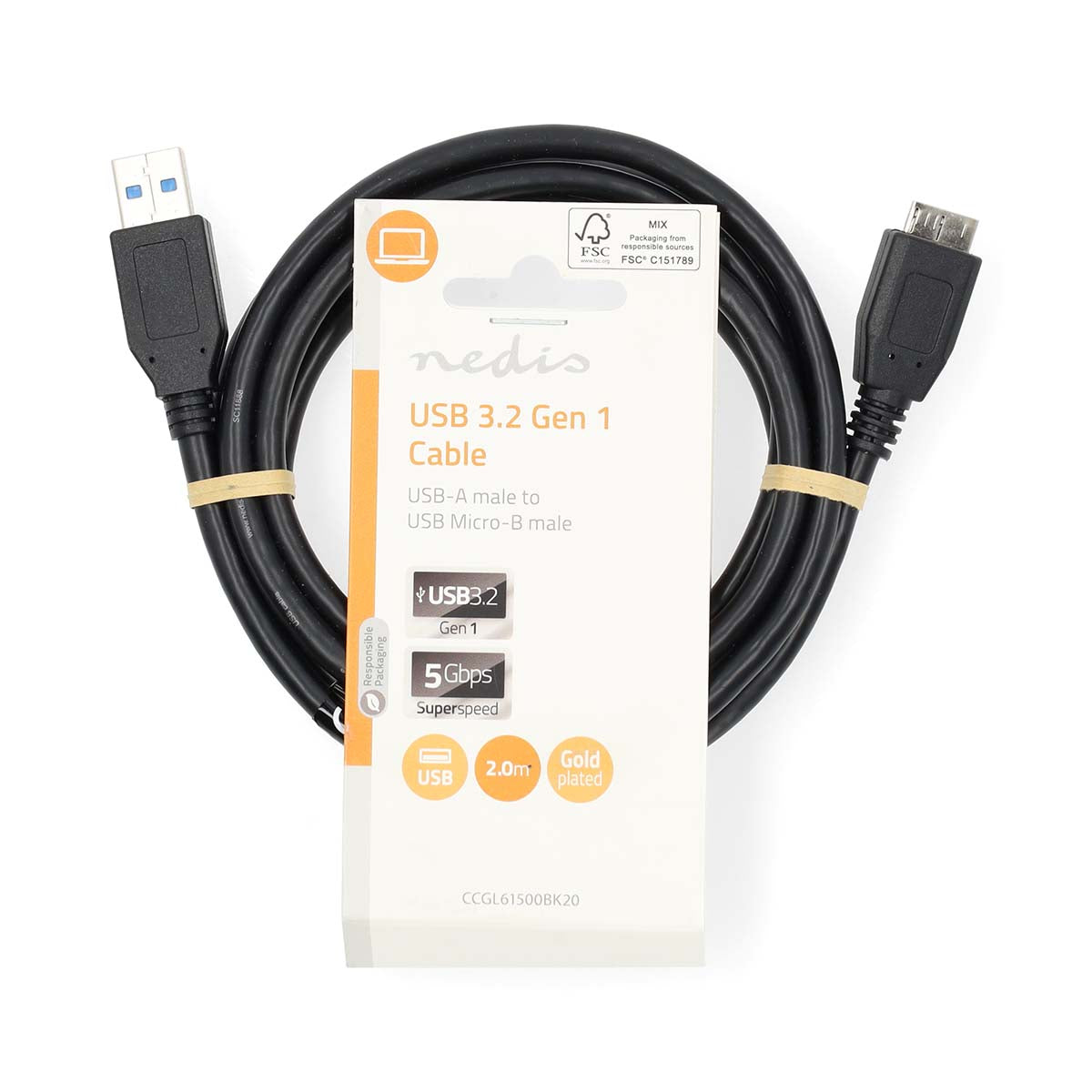 USB-Kabel | USB 3.2 Gen 1 | USB-A Stecker | USB Micro-B Stecker | 5 Gbps | Vernickelt | 2.00 m | Rund | PVC | Blau | Label