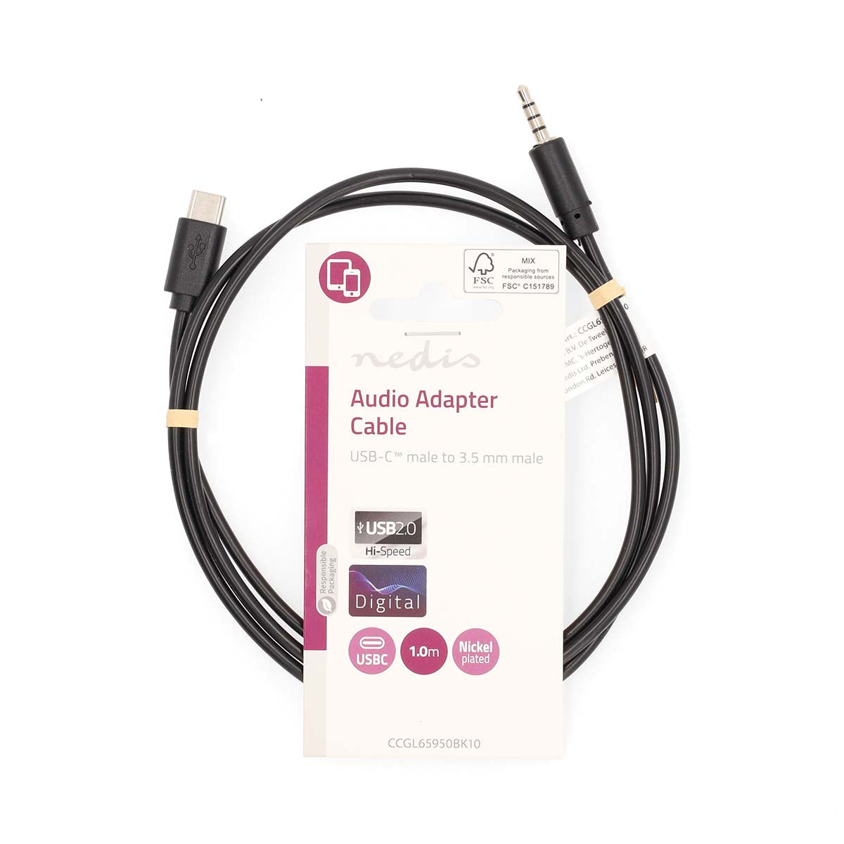 USB-C™ Adapter | USB 2.0 | USB-C™ Stecker | 3.5 mm Stecker | 1.00 m | Rund | Vernickelt | Schwarz | Label