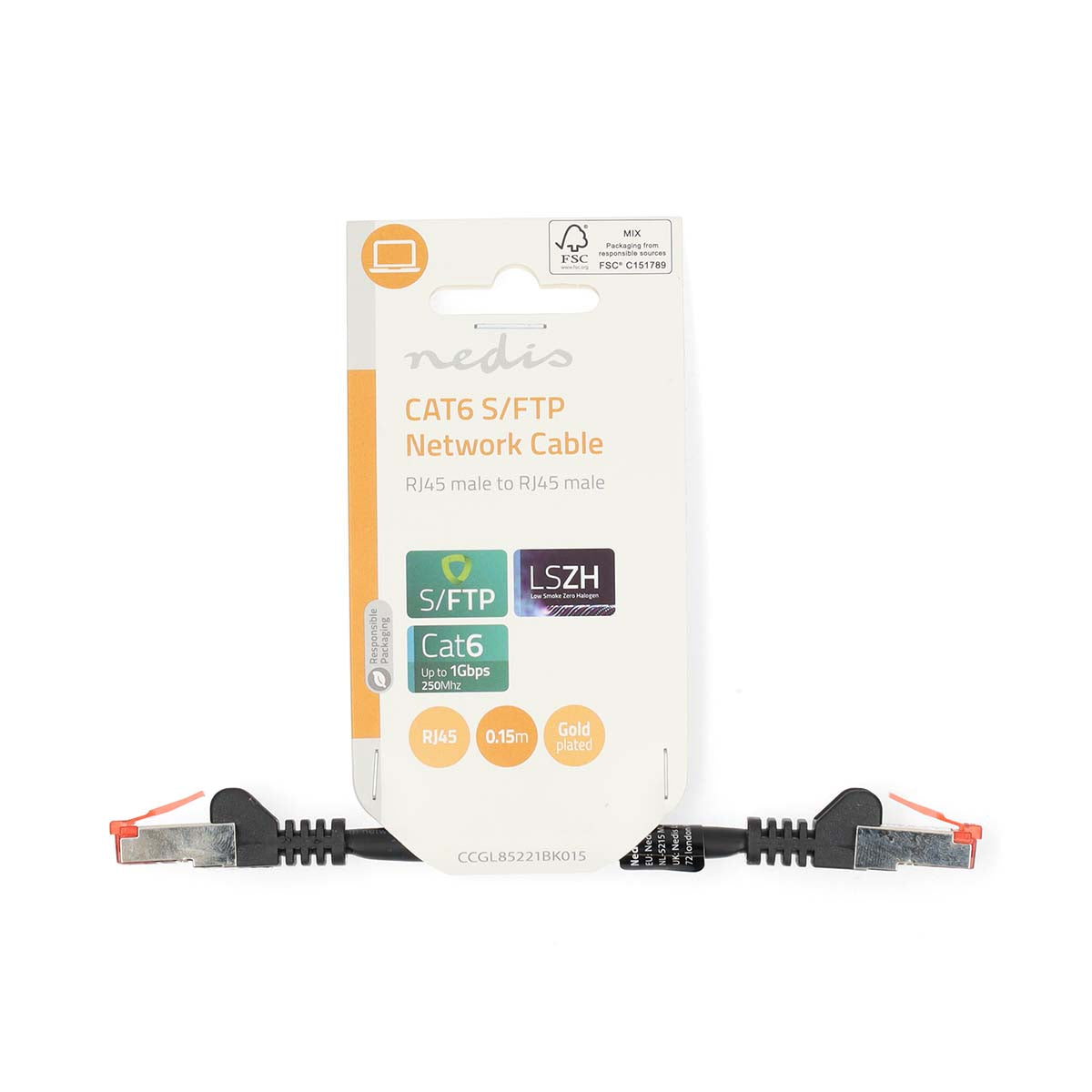 CAT6-Netzwerkkabel | RJ45 Stecker | RJ45 Stecker | S/FTP | 0.15 m | Rund | LSZH | Schwarz | Label