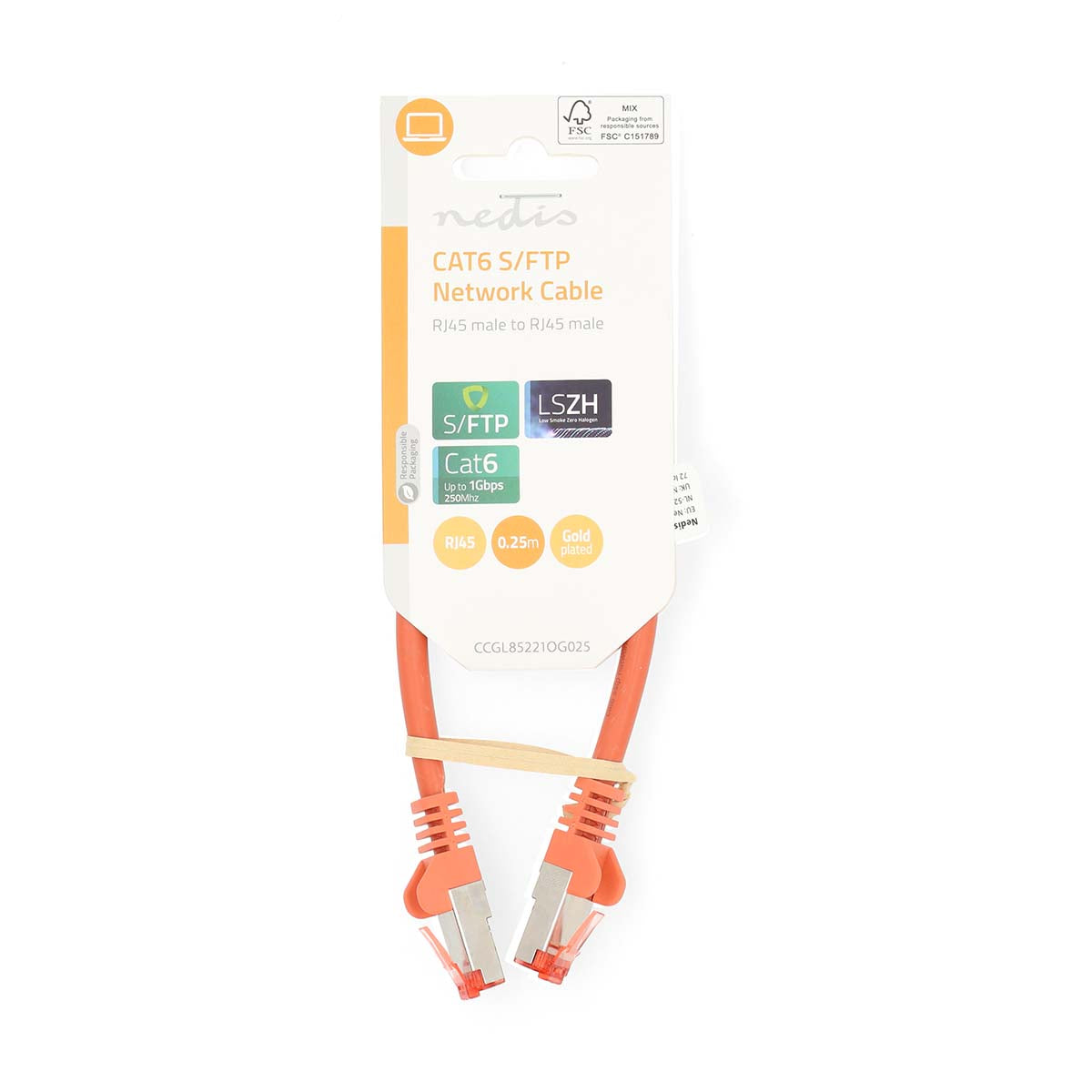 CAT6-Netzwerkkabel | RJ45 Stecker | RJ45 Stecker | S/FTP | 0.25 m | Rund | LSZH | Orange | Label