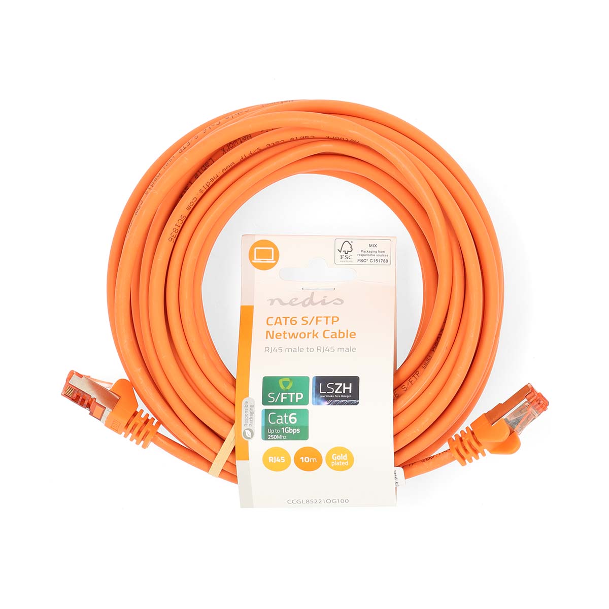 CAT6-Netzwerkkabel | RJ45 Stecker | RJ45 Stecker | S/FTP | 10.0 m | Rund | LSZH | Orange | Label