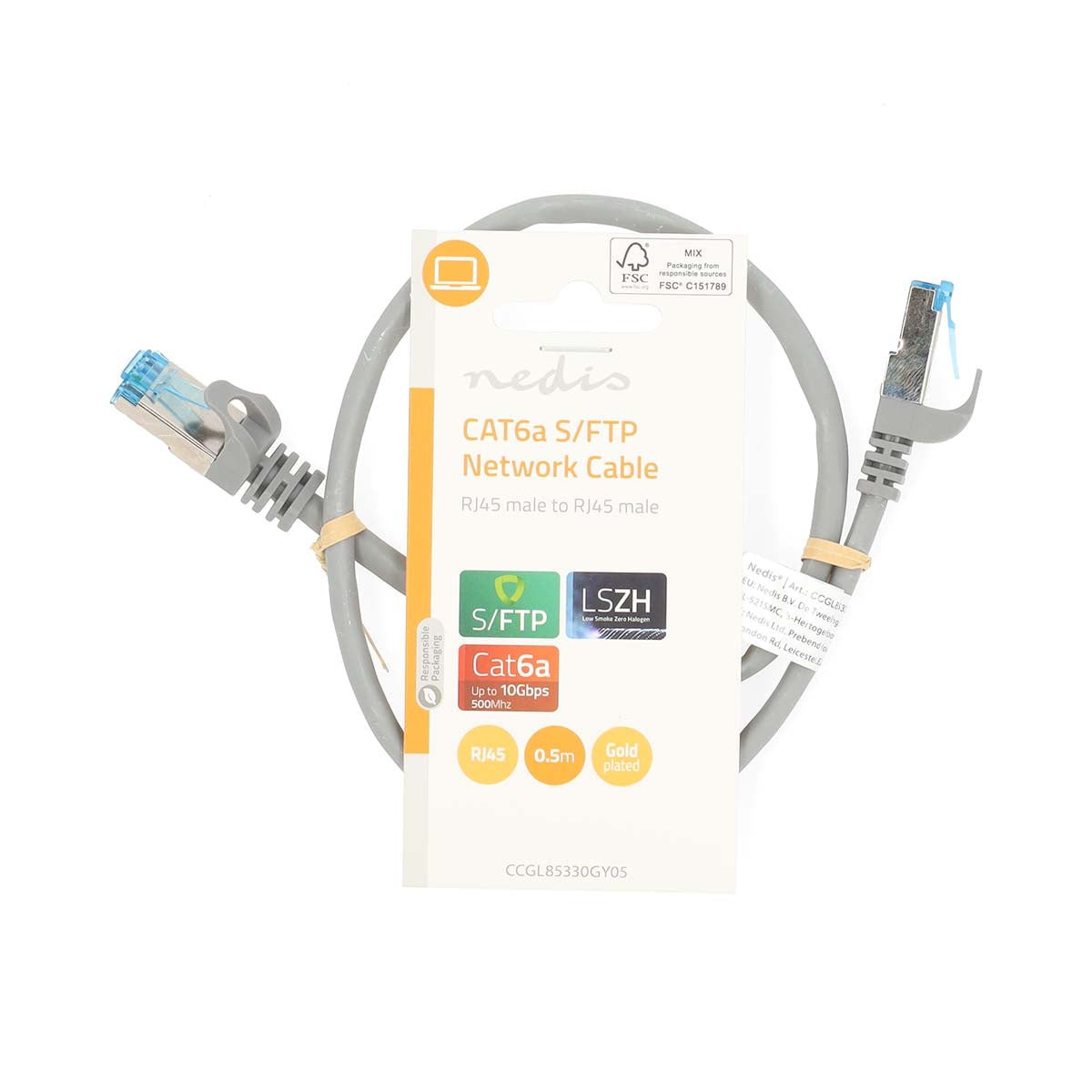 CAT6a-Netzwerkkabel | S/FTP | RJ45 Stecker | RJ45 Stecker | 0.50 m | Snagless | Rund | LSZH | Grau | Label