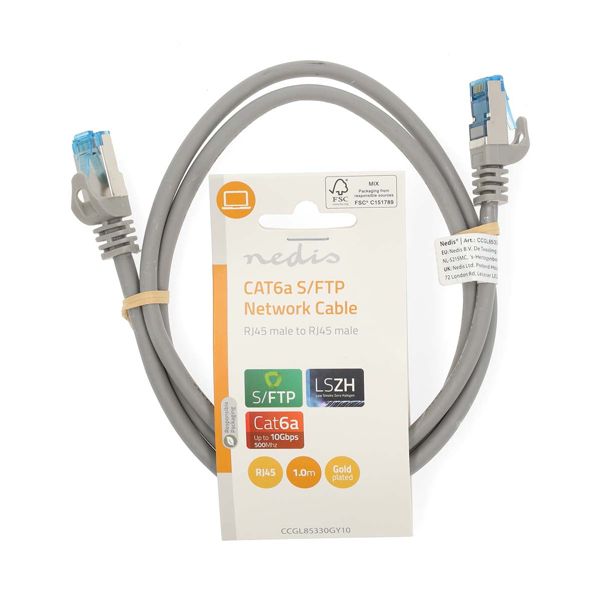 CAT6a-Netzwerkkabel | S/FTP | RJ45 Stecker | RJ45 Stecker | 1.00 m | Snagless | Rund | LSZH | Grau | Label