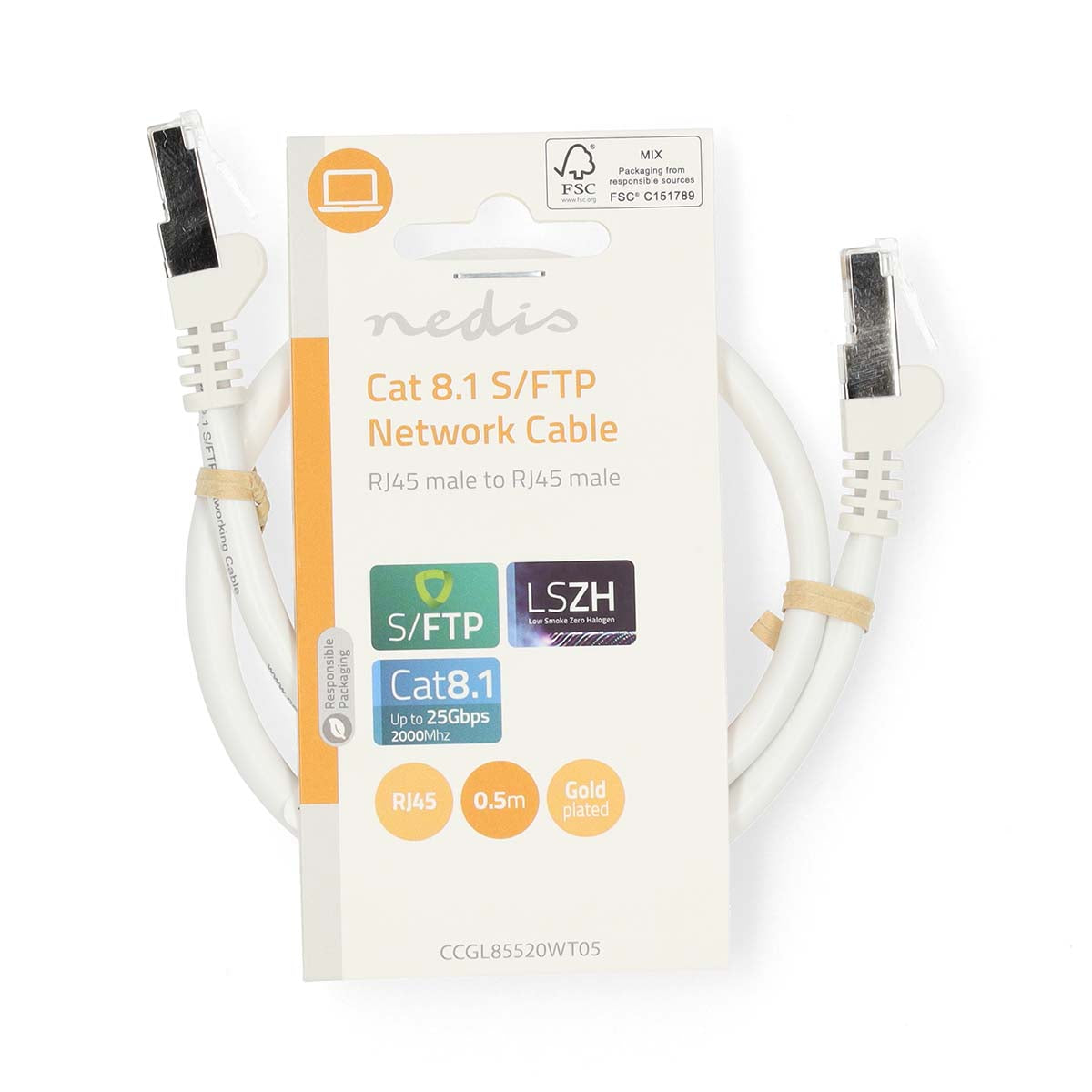 Cat 8.1-Netzwerkkabel | S/FTP | RJ45 Stecker | RJ45 Stecker | 0.50 m | Rund | LSZH | Weiss | Label