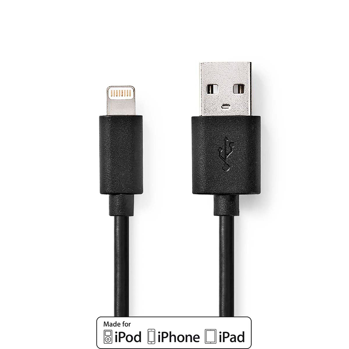 Lightning Kabel | USB 2.0 | Apple Lightning 8-Pin | USB-A Stecker | 480 Mbps | Vernickelt | 1.00 m | Rund | PVC | Schwarz | Box