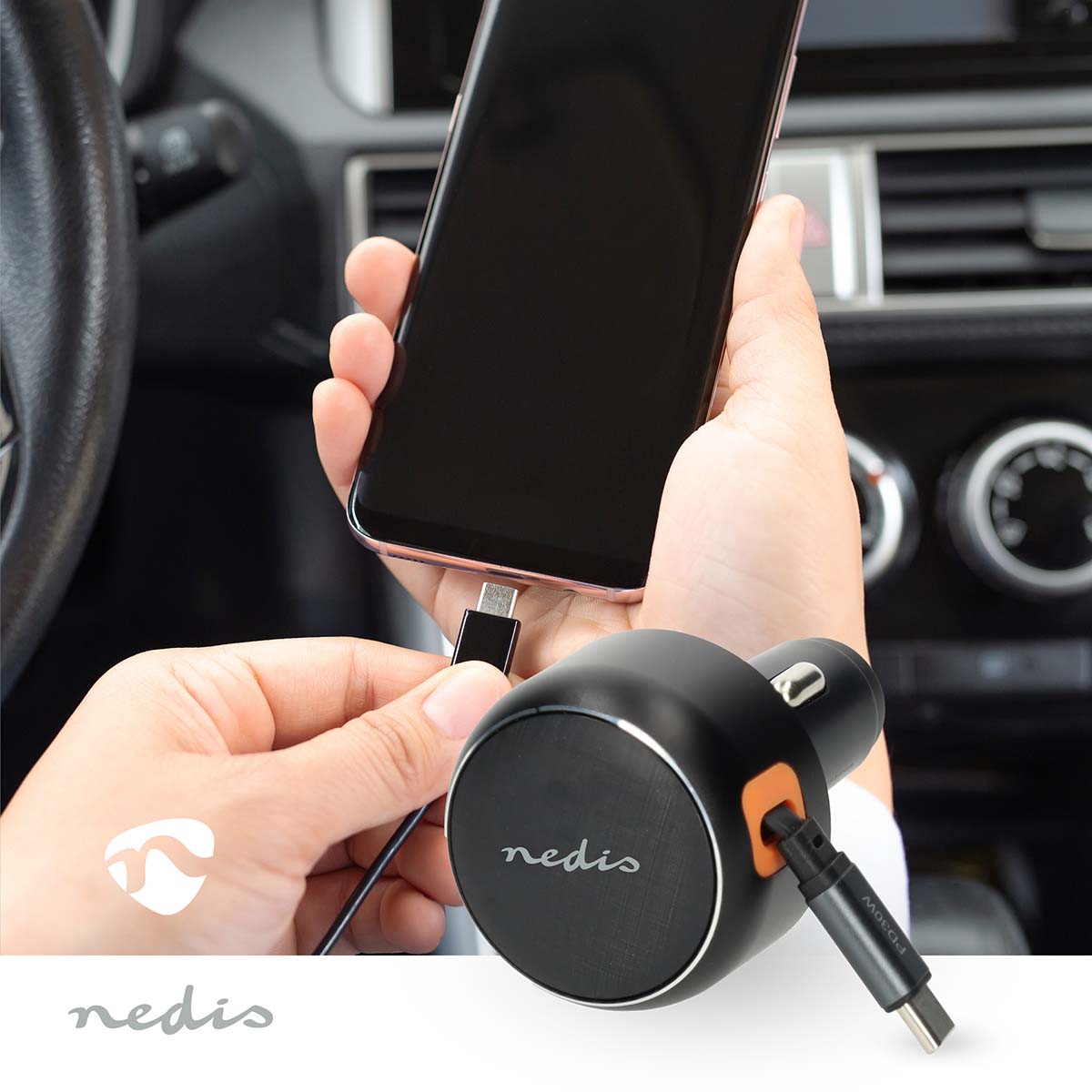 Auto-Ladegerät | 30 W | 2.4 / 3.0 A | Anzahl der Ausgänge: 1 | Aufrollbares USB-C™-Kabel | 0.70 m | Automatische Spannungswahl