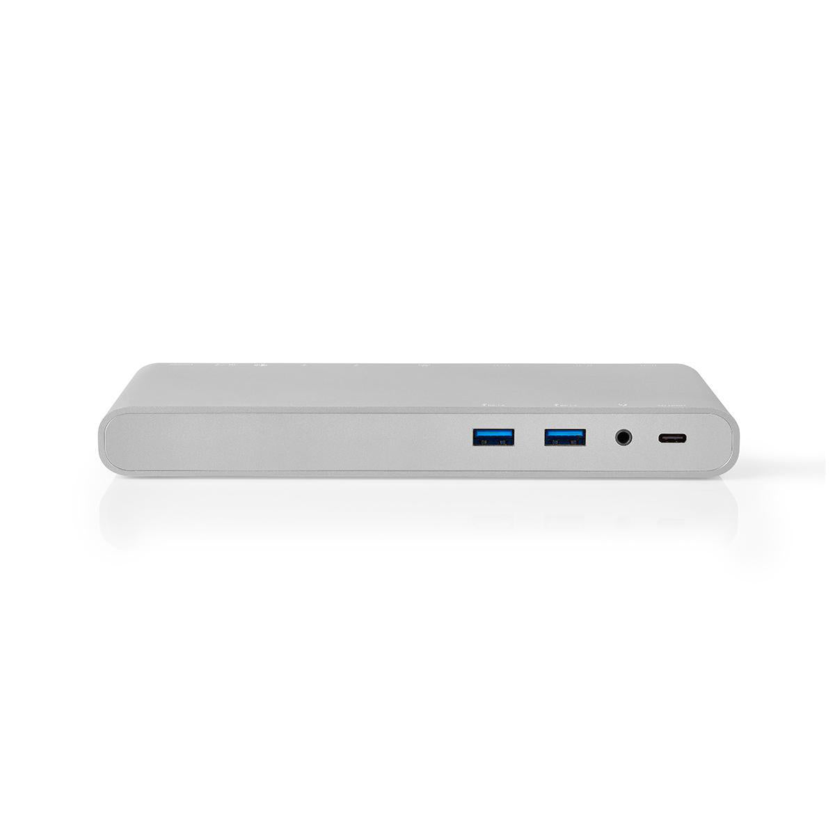 USB Dockingstation | USB 3.2 Gen 1 | USB-C™ Stecker | DisplayPort Buchse / HDMI™ Buchse / RJ45 Buchse / VGA Buchse / 2x 3.5 mm Buchse / 2x USB-C™ / 4x USB-A | 0.20 m | Rund | Vernickelt | Geflochten / Nylon | Weiss | Verpackung mit Sichtfenster und Eurol