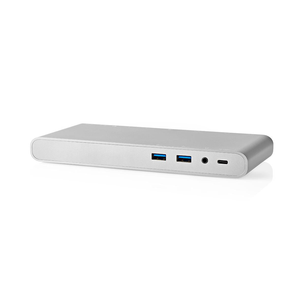 USB Dockingstation | USB 3.2 Gen 1 | USB-C™ Stecker | DisplayPort Buchse / HDMI™ Buchse / RJ45 Buchse / VGA Buchse / 2x 3.5 mm Buchse / 2x USB-C™ / 4x USB-A | 0.20 m | Rund | Vernickelt | Geflochten / Nylon | Weiss | Verpackung mit Sichtfenster und Eurol