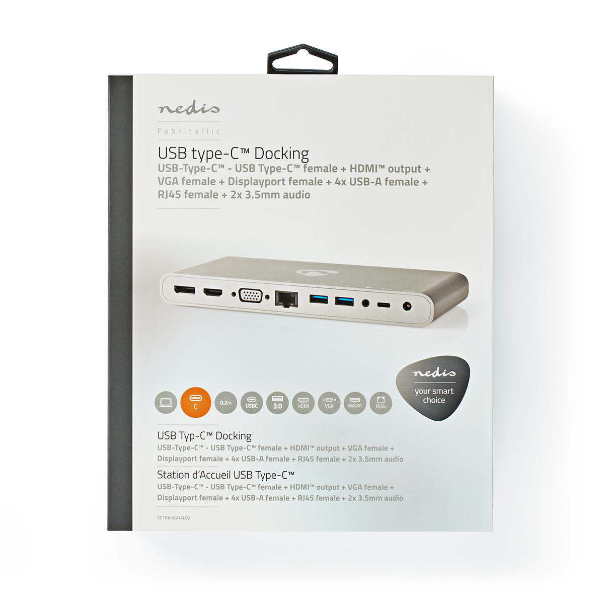 USB Dockingstation | USB 3.2 Gen 1 | USB-C™ Stecker | DisplayPort Buchse / HDMI™ Buchse / RJ45 Buchse / VGA Buchse / 2x 3.5 mm Buchse / 2x USB-C™ / 4x USB-A | 0.20 m | Rund | Vernickelt | Geflochten / Nylon | Weiss | Verpackung mit Sichtfenster und Eurol