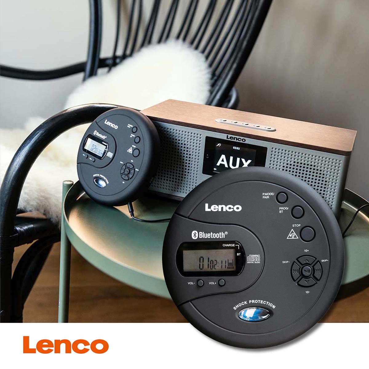 Tragbarer Bluetooth® CD-MP3-Player mit Antiblockiersystem Schwarz