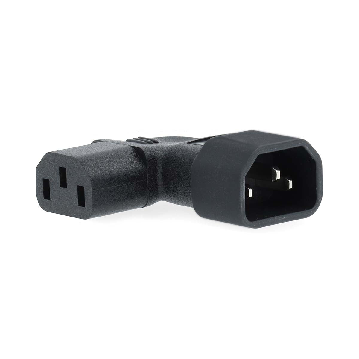 Extension Plug | IEC-320-C13 | IEC-320-C14 | Links abgewinkelt | Vernickelt | PVC | Schwarz | Box | 1 Stück