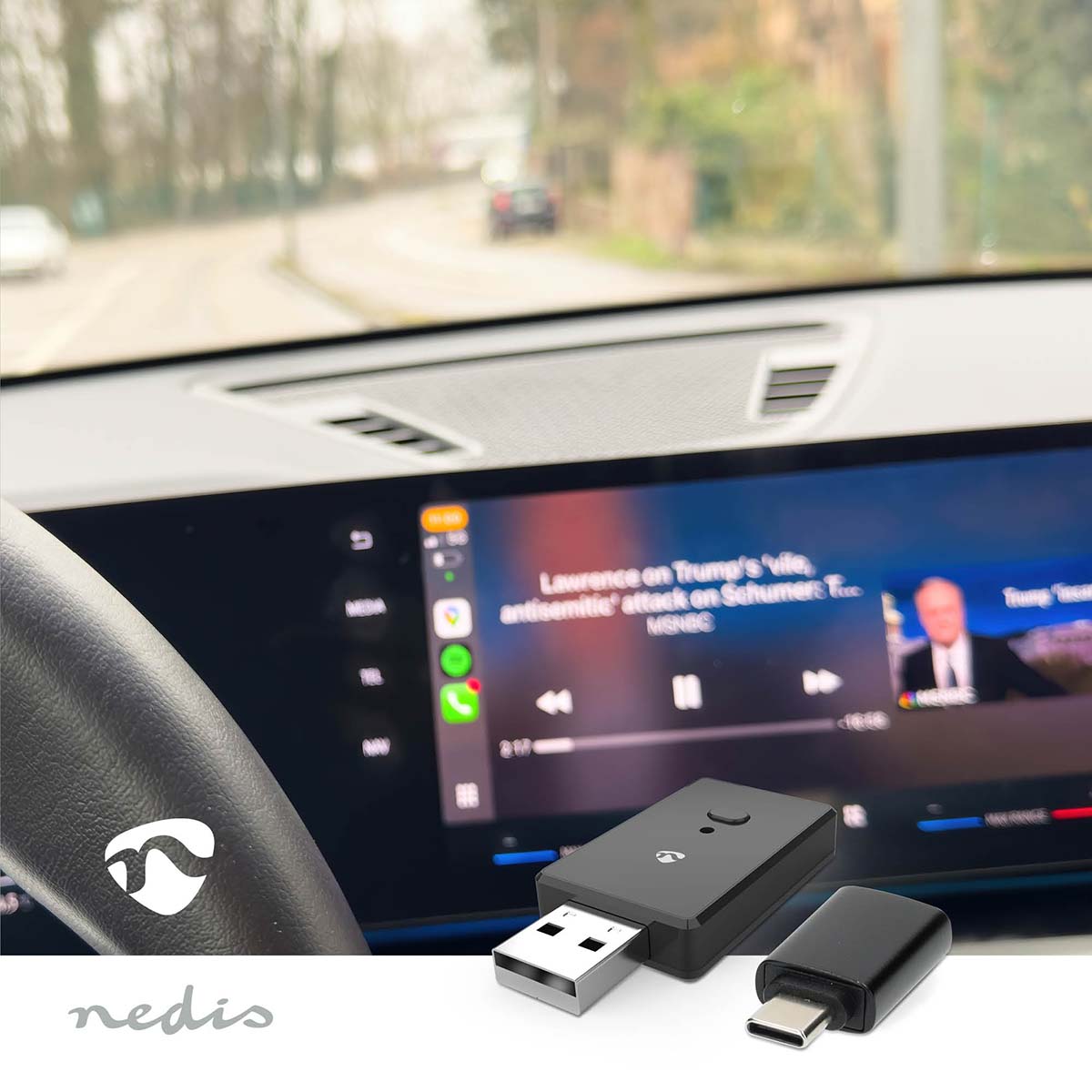 Kabelloser Car-Audio-Adapter | Android Auto / Apple Carplay | Anschlüsse – Ausgang: 1x USB-A | AAC / SBC | Schwarz