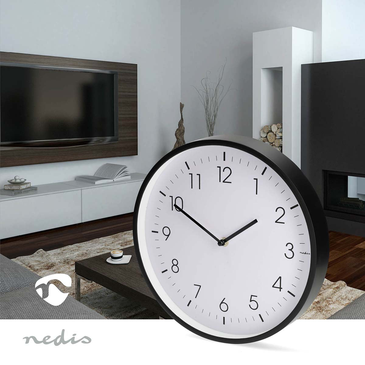Wanduhr | Durchmesser: 300 mm | Kunststoff | Leise Bewegung | Schwarz