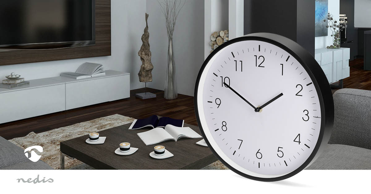 Wanduhr | Durchmesser: 300 mm | Kunststoff | Leise Bewegung | Schwarz