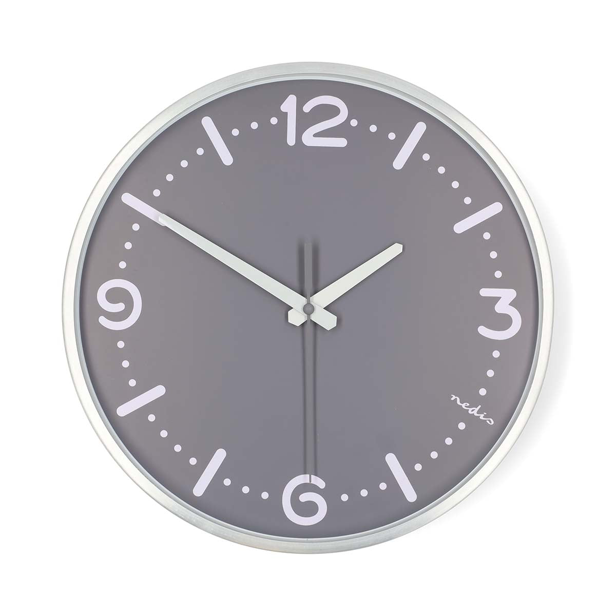 Wanduhr | Durchmesser: 300 mm | Aluminium | Leise Bewegung | Metall