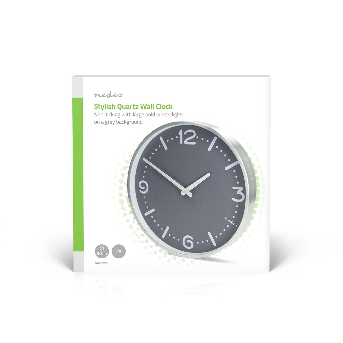 Wanduhr | Durchmesser: 300 mm | Aluminium | Leise Bewegung | Metall