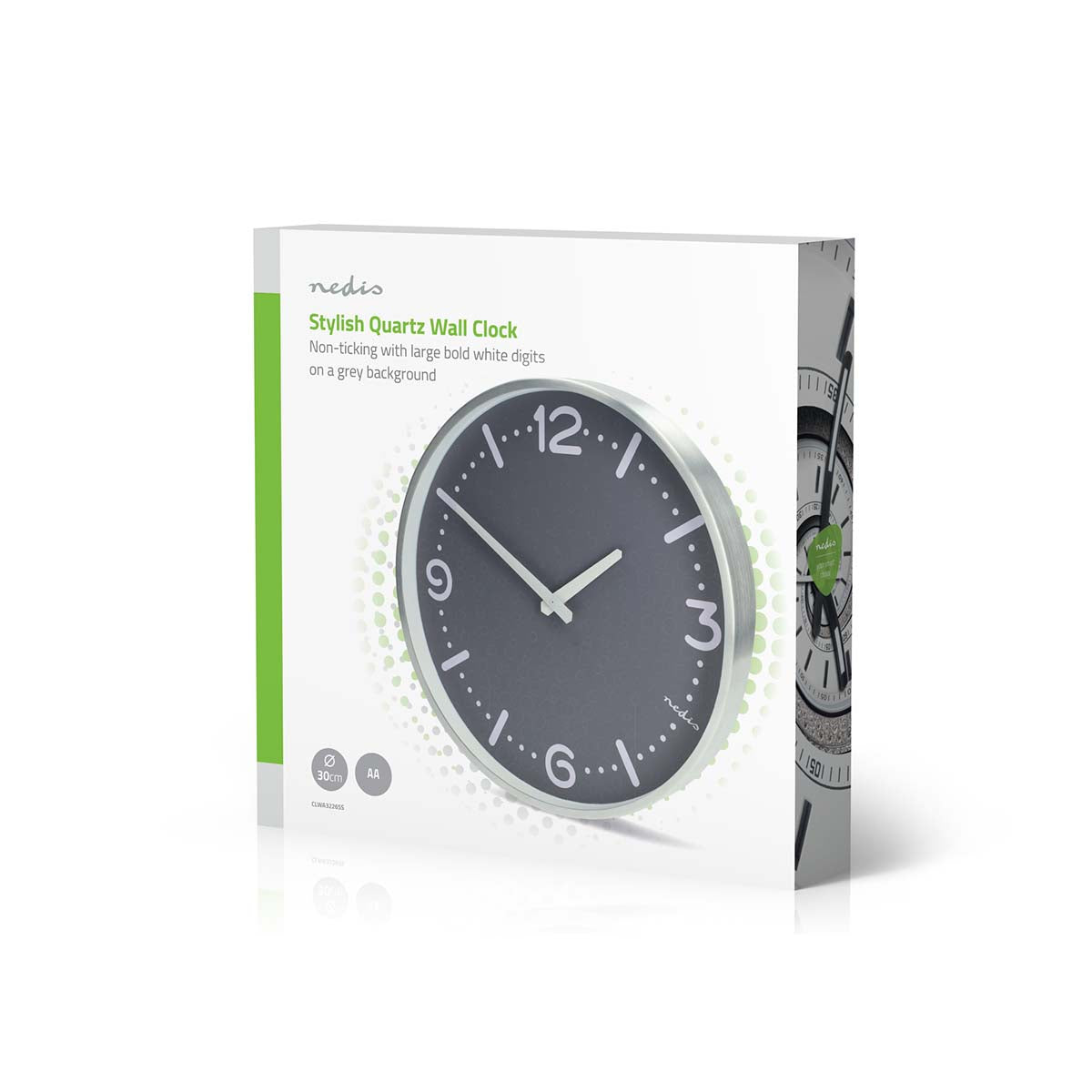 Wanduhr | Durchmesser: 300 mm | Aluminium | Leise Bewegung | Metall