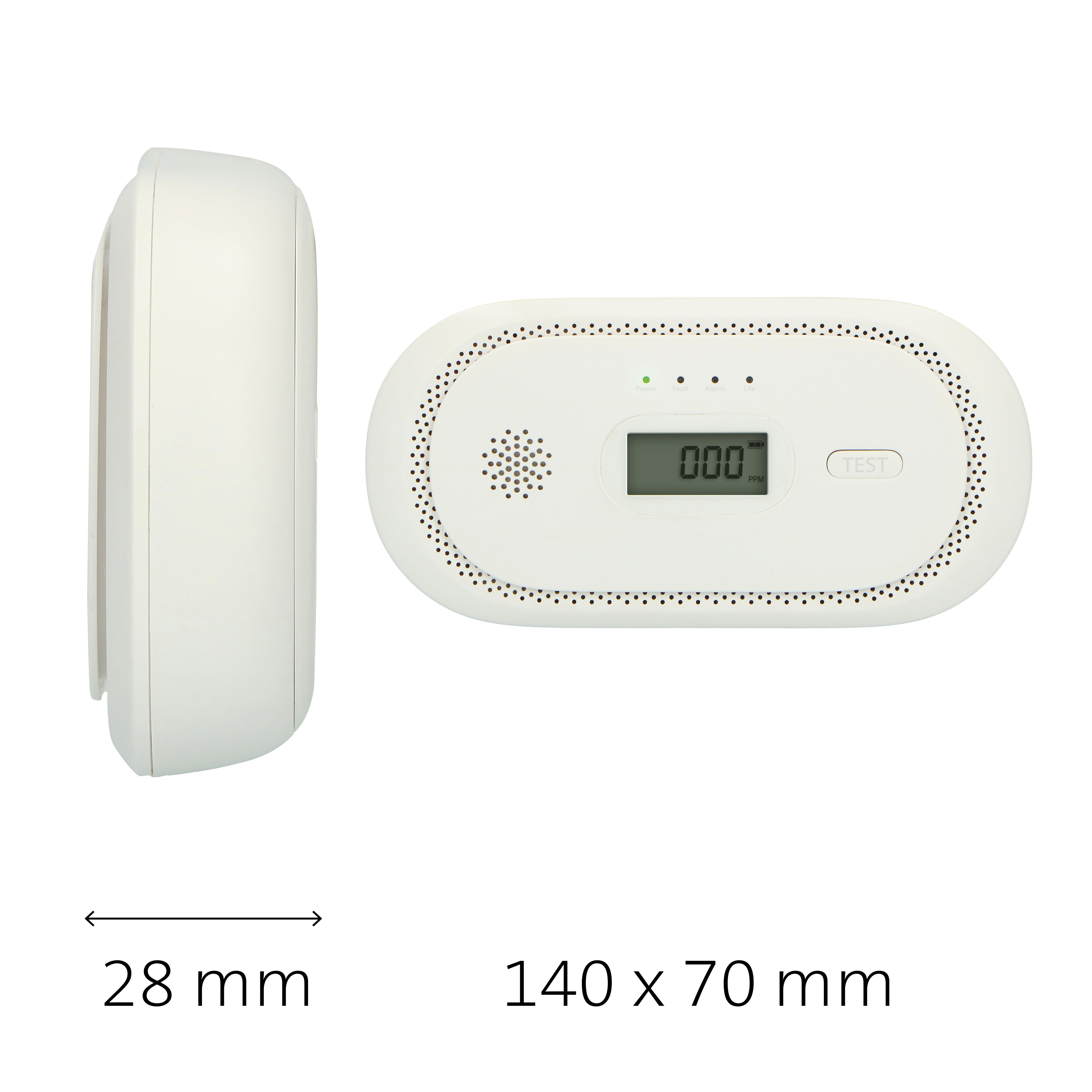 Kohlenmonoxidalarm mit 10 Jahren Sensorlaufzeit und Display