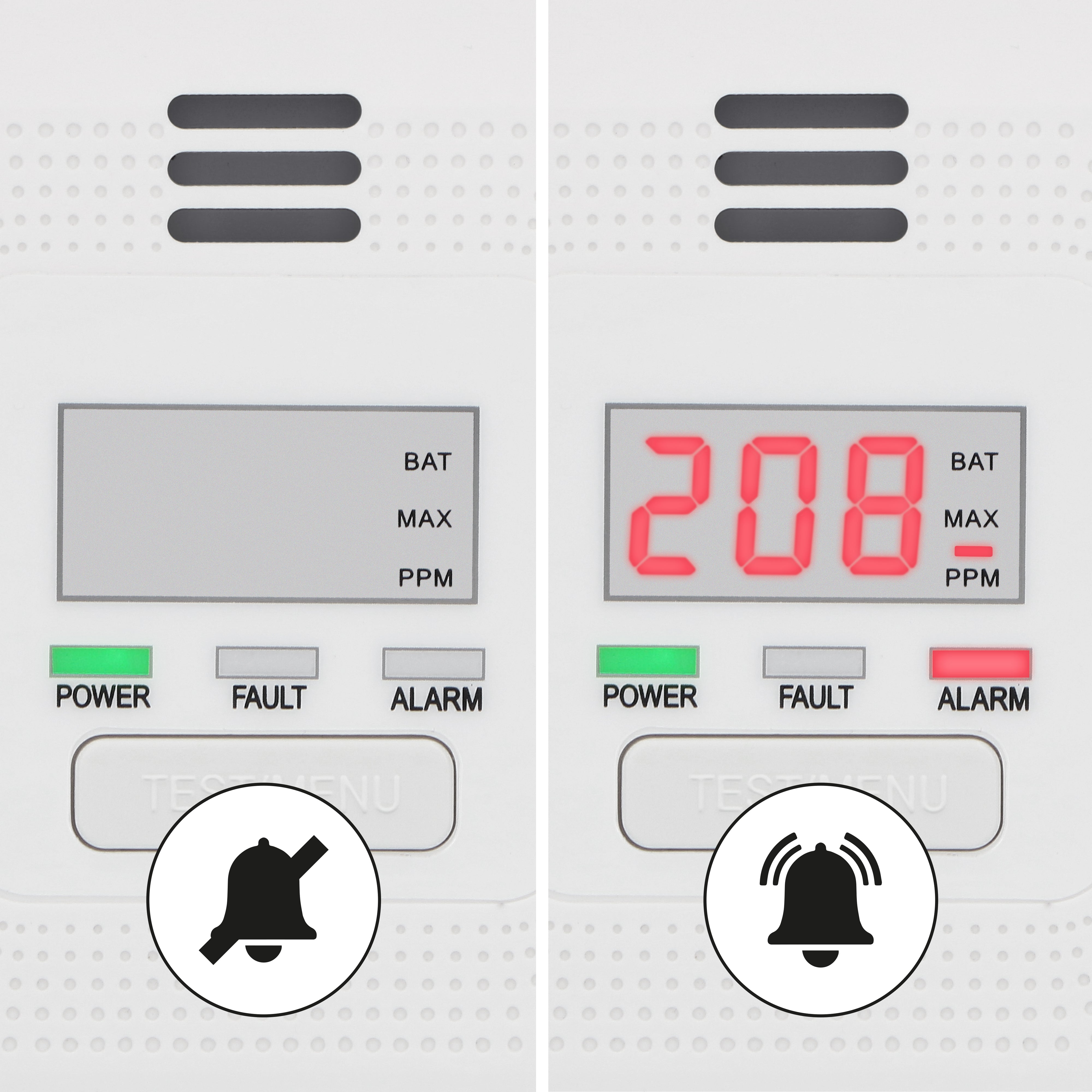 Kohlenmonoxidmelder mit Display und 10 Jahren Batterie- und Sensorlaufzeit Weiß